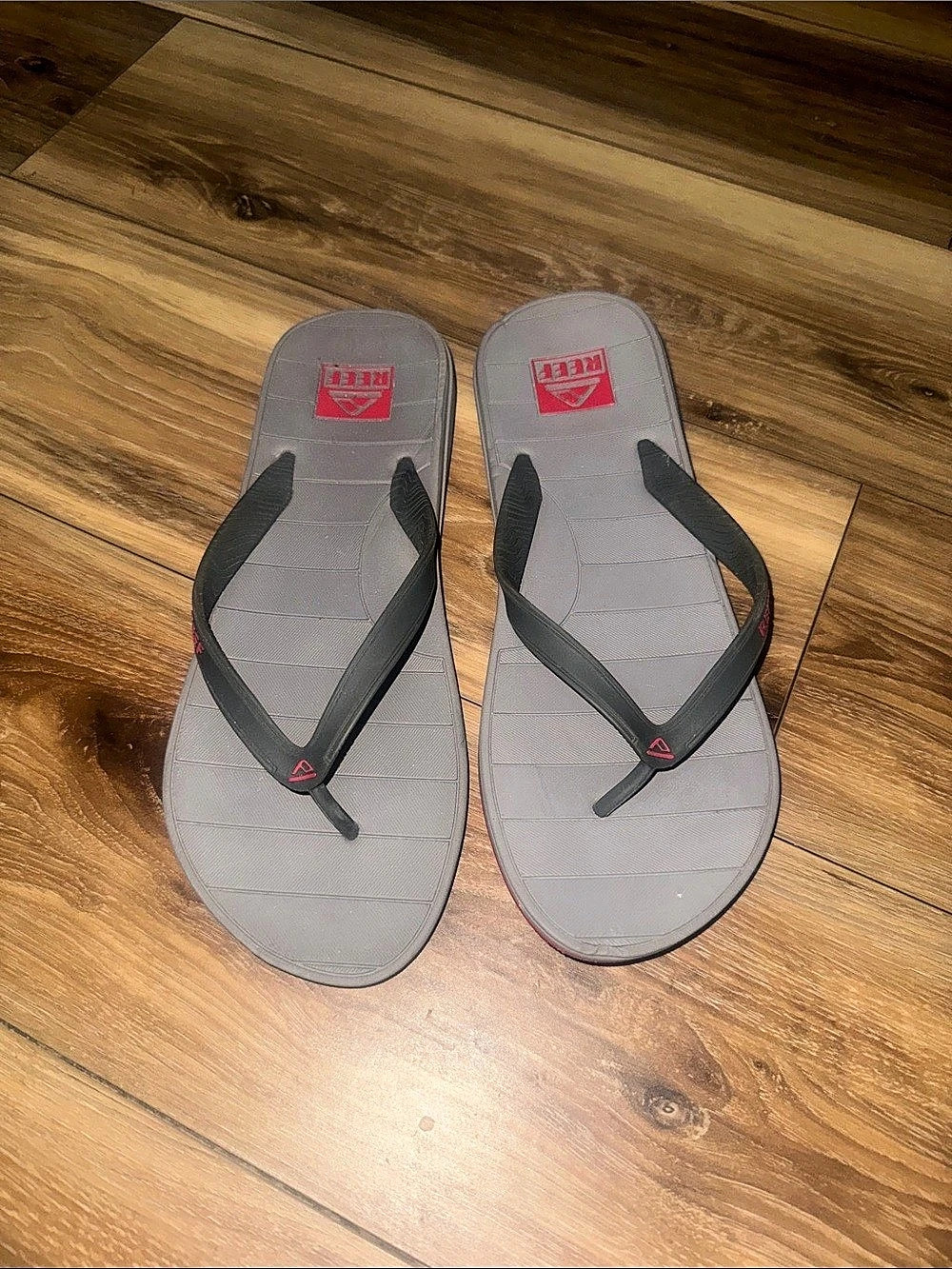 Reef Gray & Red Flip-Flop Sandals